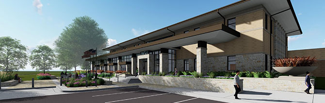 Photovoltaic arrays on the building’s roof and over the police vehicle carport areas will provide onsite renewable energy to balance power usage.