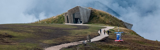 The Messner Mountain Museum, designed by Zaha Hadid, sitting atop the Dolomites in South Tyrol, Italy.