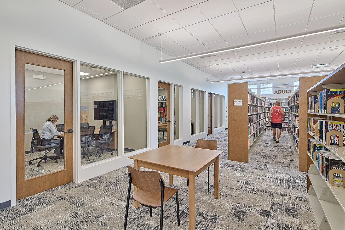 We designed the Brown County Public Library with study rooms, amongst numerous other resources to support the needs of the community.