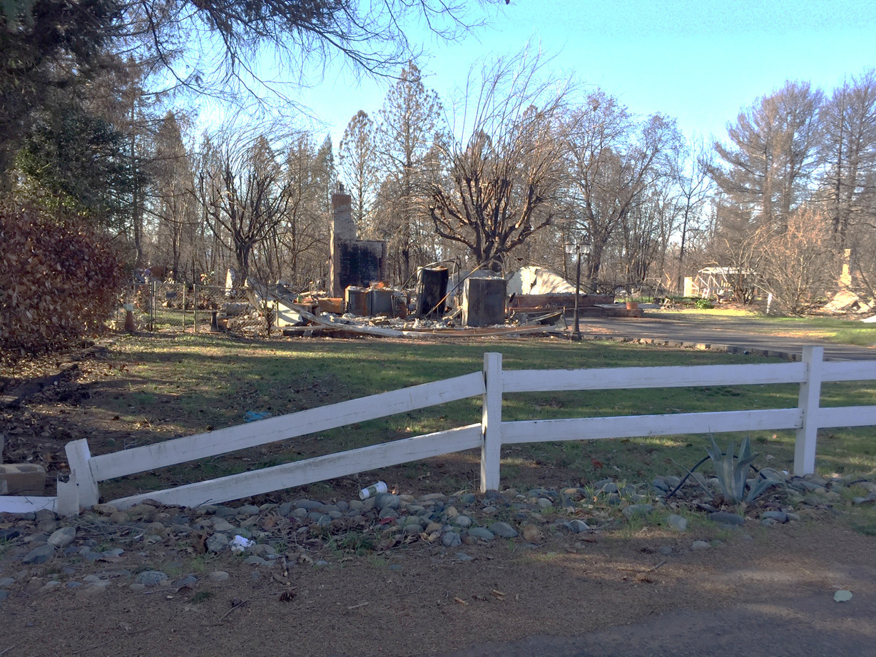 Home destroyed by wildfire in Paradise, California.