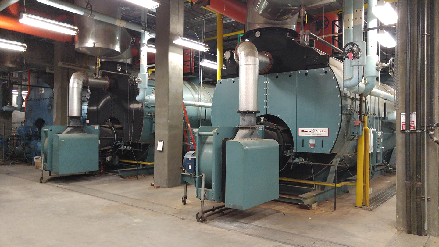 Fuel-fired boilers serving a large hospital campus.