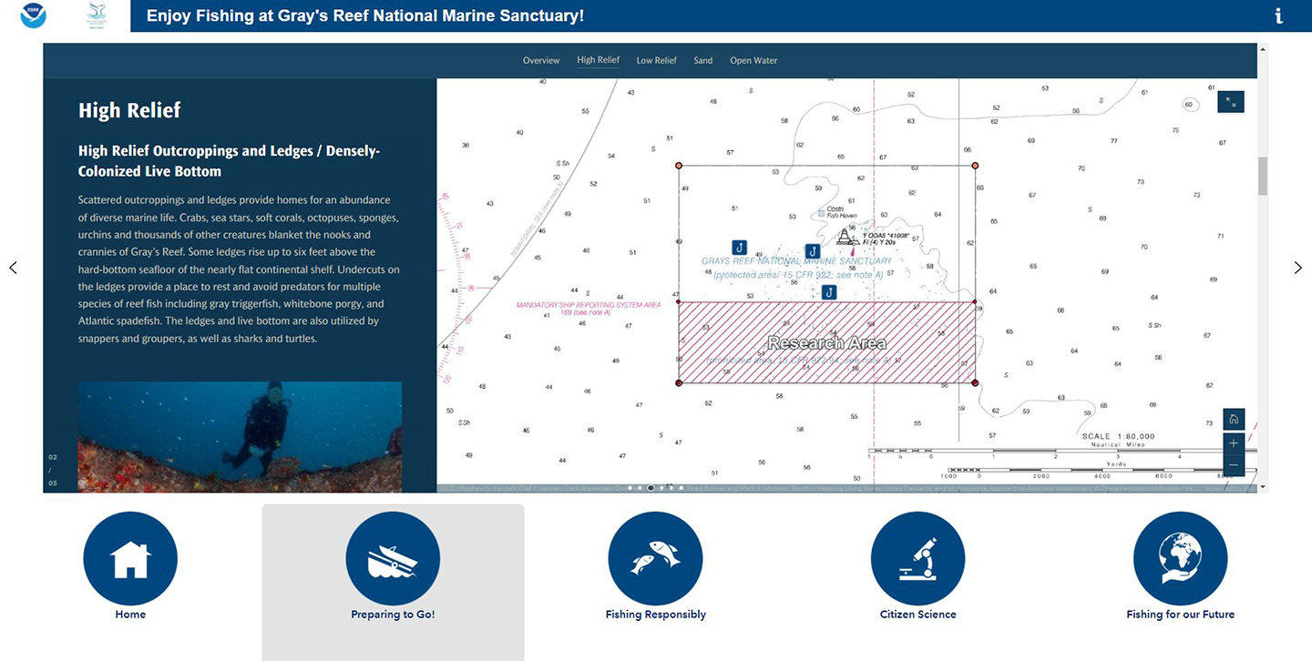 An embedded interactive Story Map showcases various types of sea floor at the sanctuary.
