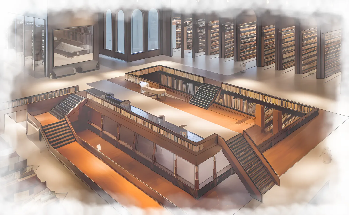 The group’s library design included traditional storage and reading areas in addition to aspects of technology integration. Rendering by Nathanael Campos Jimenez.