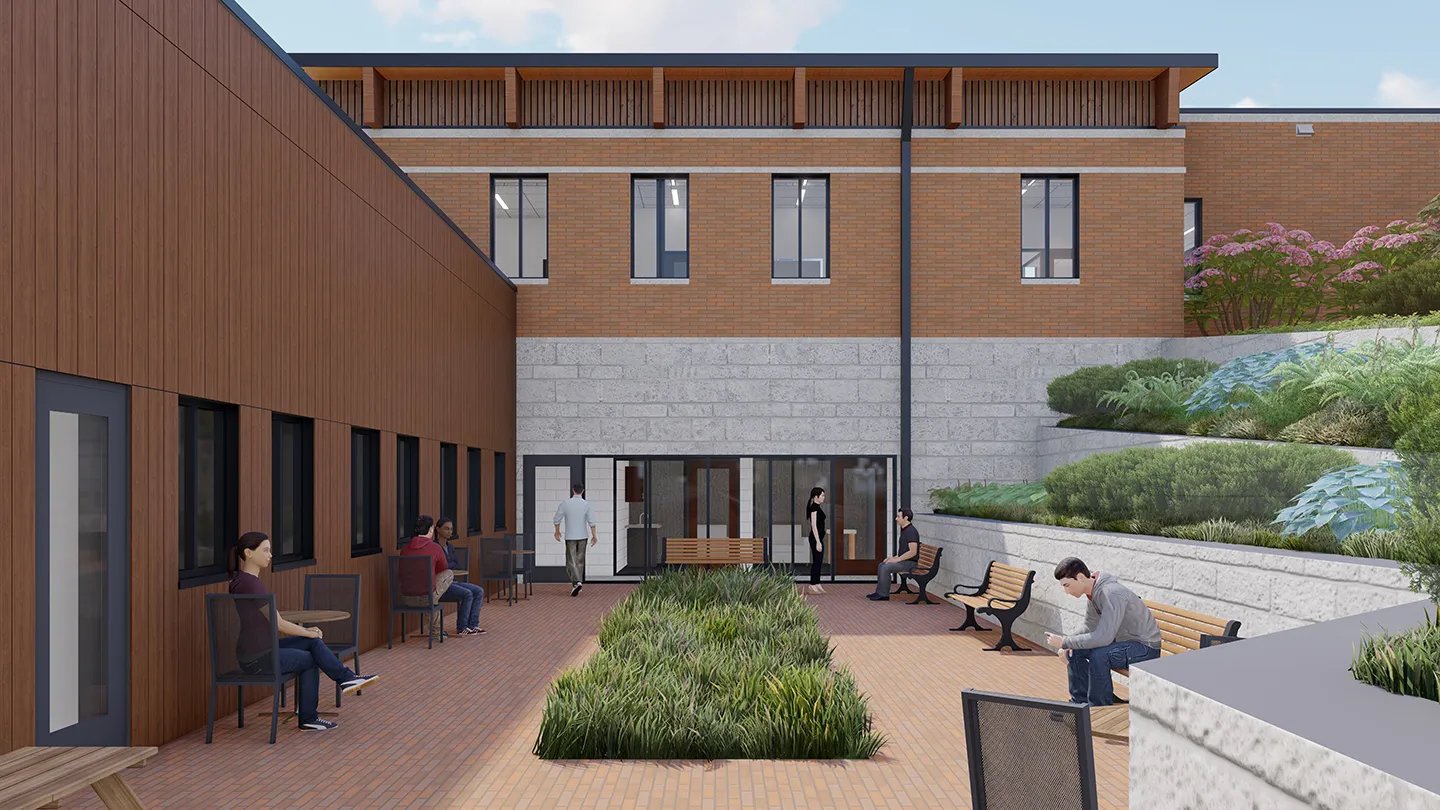 Lake in the Hills’ semi-private wellness patio features local vegetation for officers to reconnect with nature throughout the day.