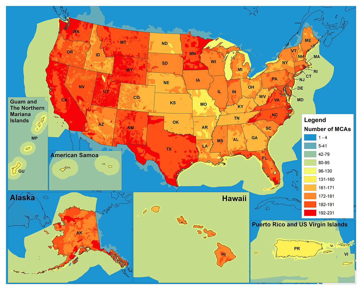 This map is a visualization of the total number of mission-critical activities by region, on and offshore. Image copyright, NOAA.