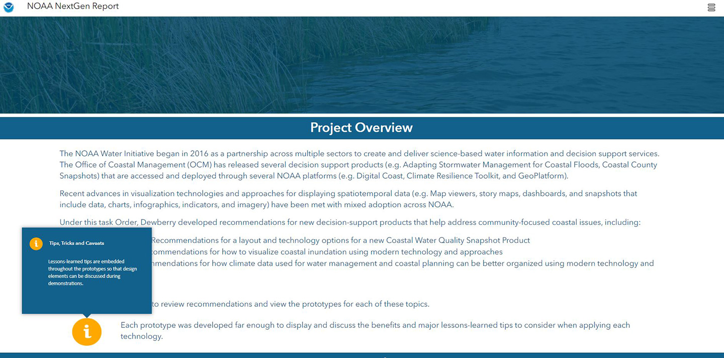 Report narrative showcasing interactive popups. Image courtesy of NOAA.