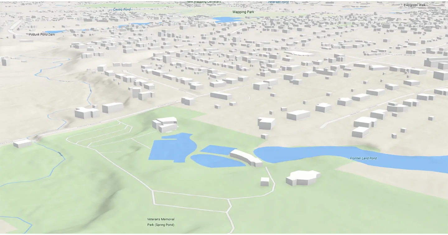 3D modeling of a neighborhood in Connecticut. Captured from ArcGIS scene viewer.