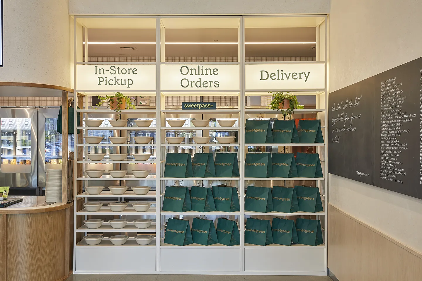 When the order is complete, customers may grab their order for in-store pickup, online, or delivery orders.