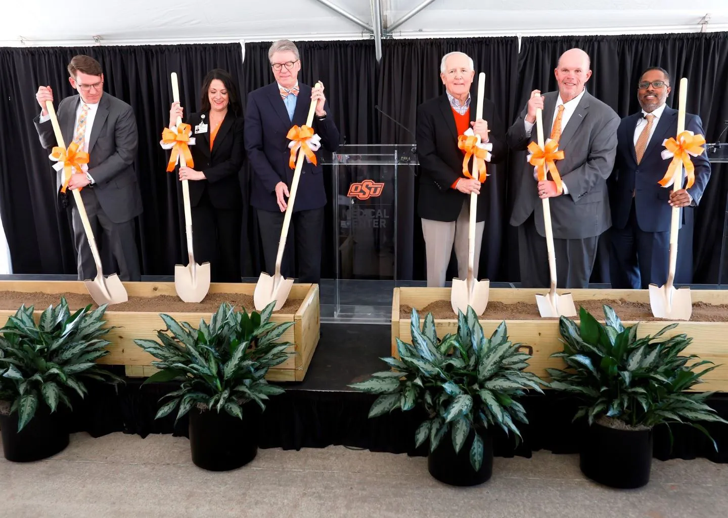 OSUMC executives and local and regional leadership celebrate the grounding breaking of the new OSU Medical Center expansion. Photo courtesy of the Tulsa Regional Chamber.