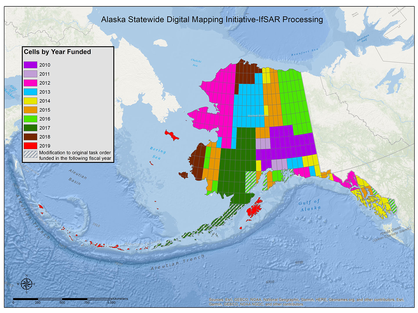 Alaska IFSAR 1-degree cells by funding year.