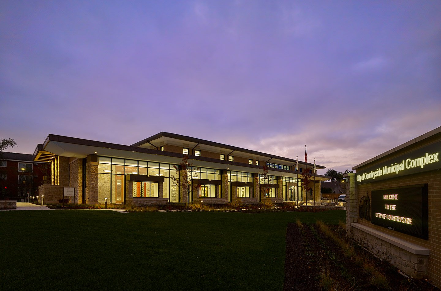The Countryside Municipal Complex in Countryside, Illinois, earned awards from the AIA Academy of Justice, Law Enforcement Design Awards, and the AIA Northeast Illinois chapter. Photo courtesy of Mariusz Mizera.
