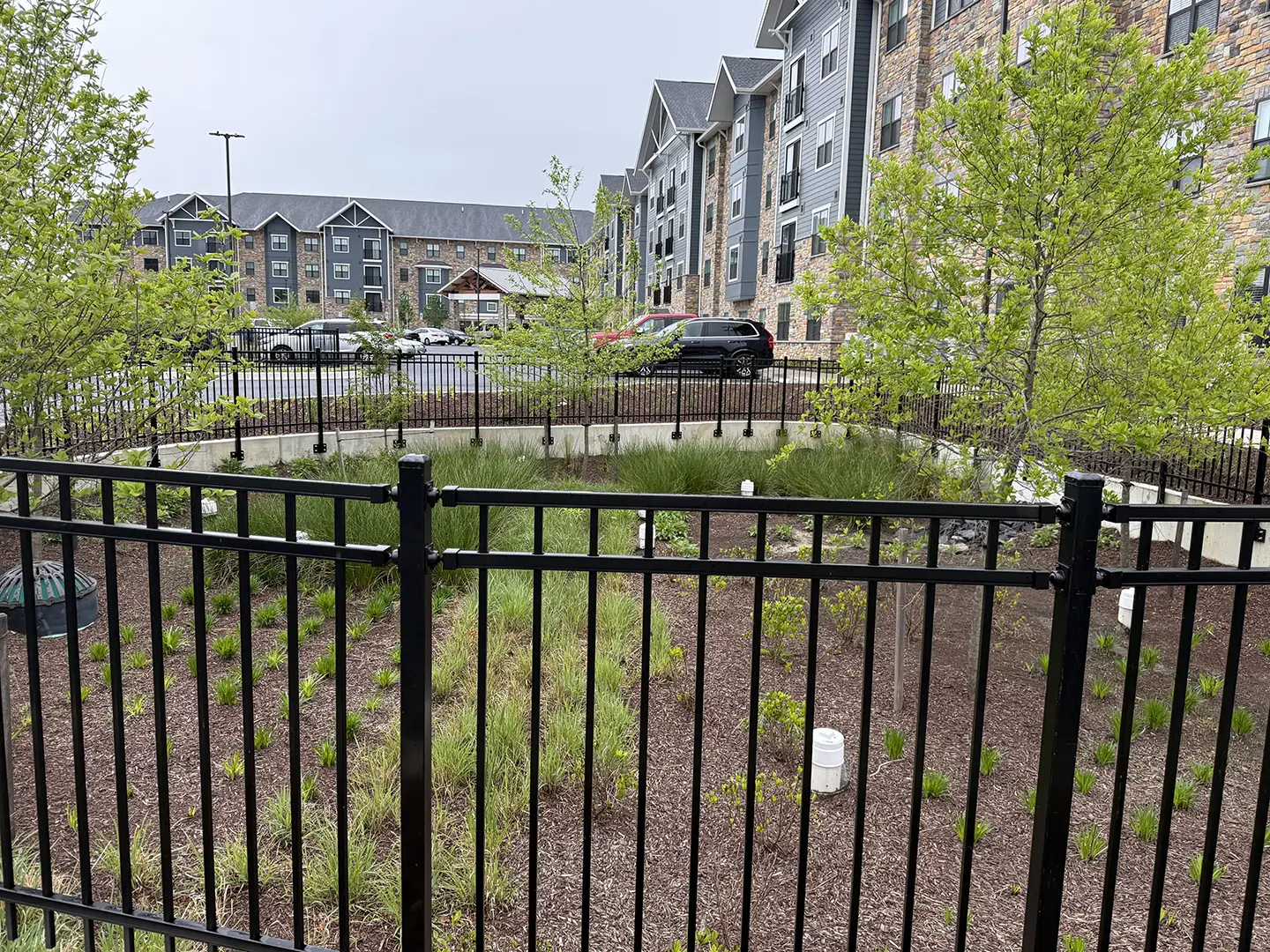 Landscape architecture incorporated around the building’s exterior promotes community health and well-being.