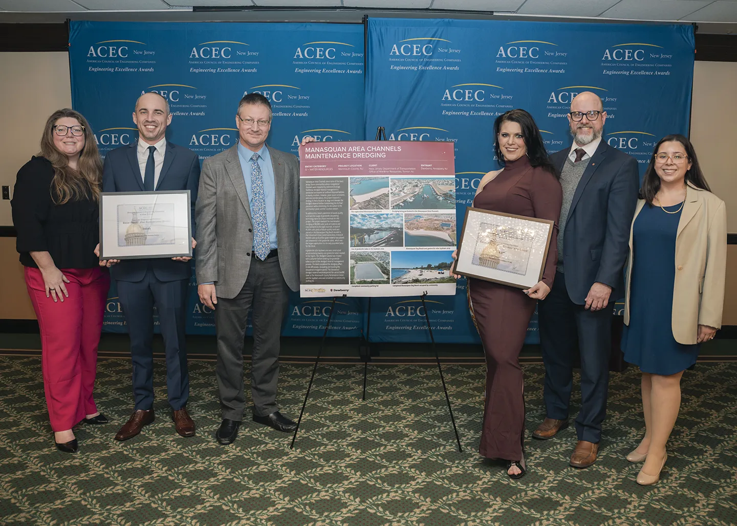 The project team for the Manasquan Area Channels Maintenance Dredging project at the ACEC NJ Engineering Excellence awards dinner event.