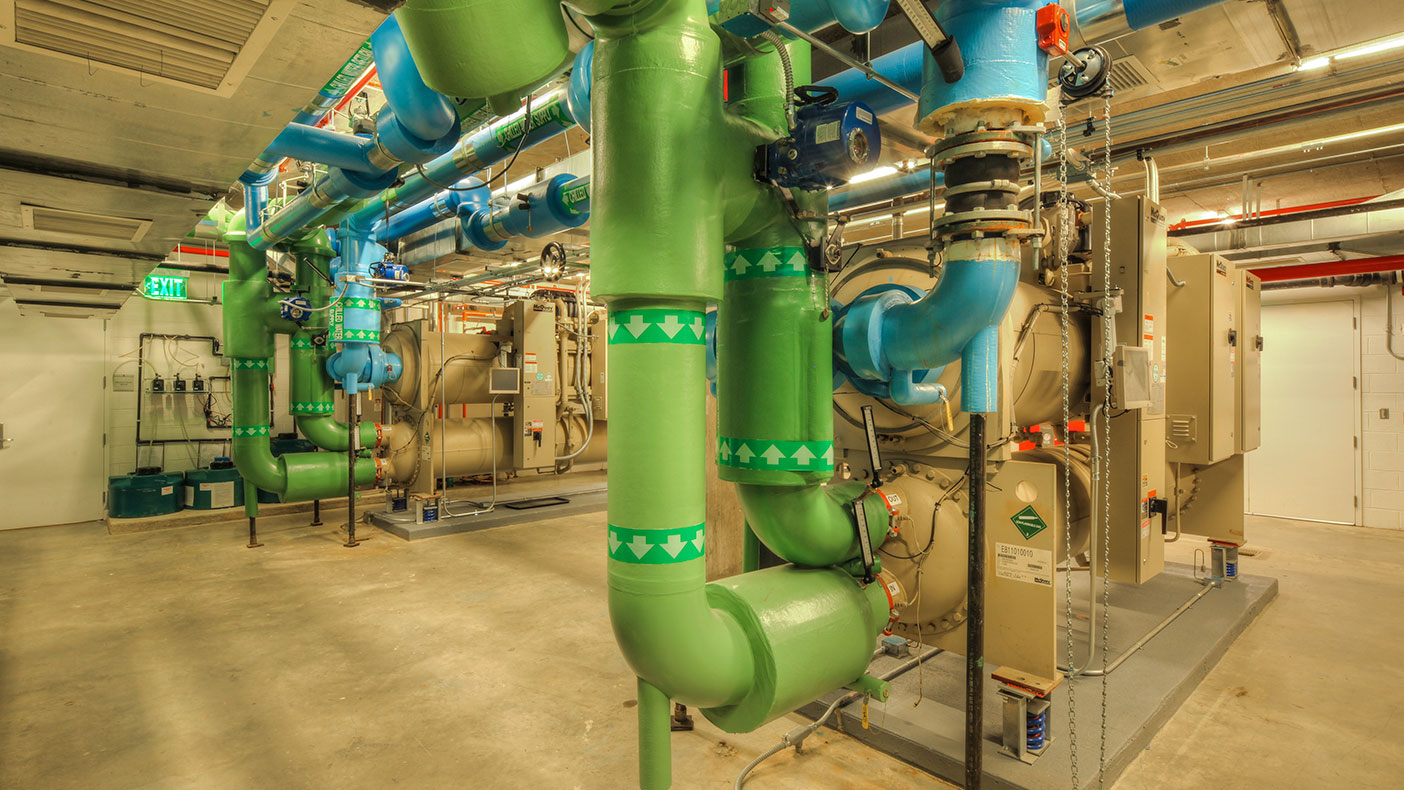 We designed a central chilled water system utilizing low temperature, wide temperature differentials, and variable primary flow. The result was a super high-efficient system that minimized the horsepower needed to deliver the tonnage.