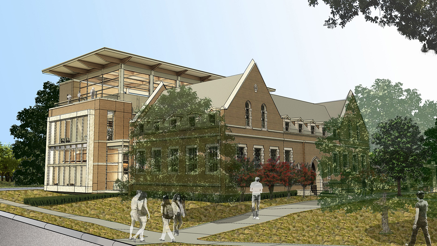 The new addition provides a clear entrance to the expanded facility and provides a modern backdrop to the beautiful 1950’s library.