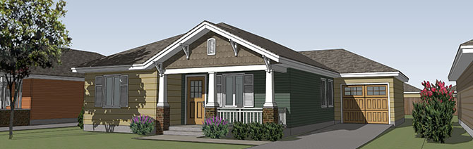The prototype of the winning design features a one-car garage and front porch, which are some of the standard features that come with this design for each family.