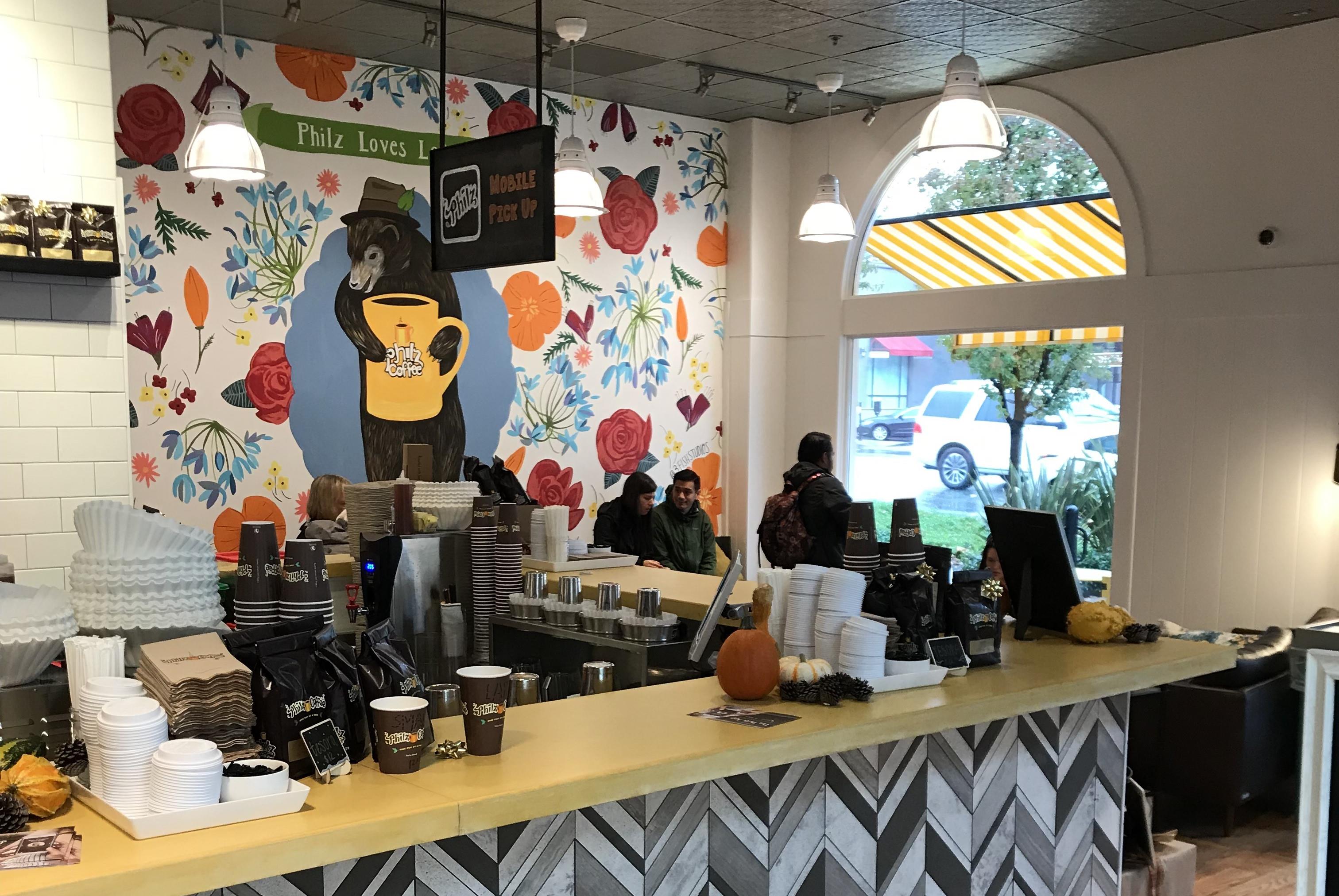 Philz recently opened a store in Lafayette, California, that features bright colors, patterns, and textures to match the vibrancy of the local community.