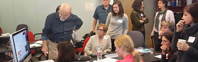 Routh-Blog-1 Geodesign pioneer Professor Carl Steinitz, Harvard Graduate School of Design, leads participants in the geodesign workshop using the web-based GIS tools to construct the hypothetical expansion of the ASU West Campus urban and regional plan.