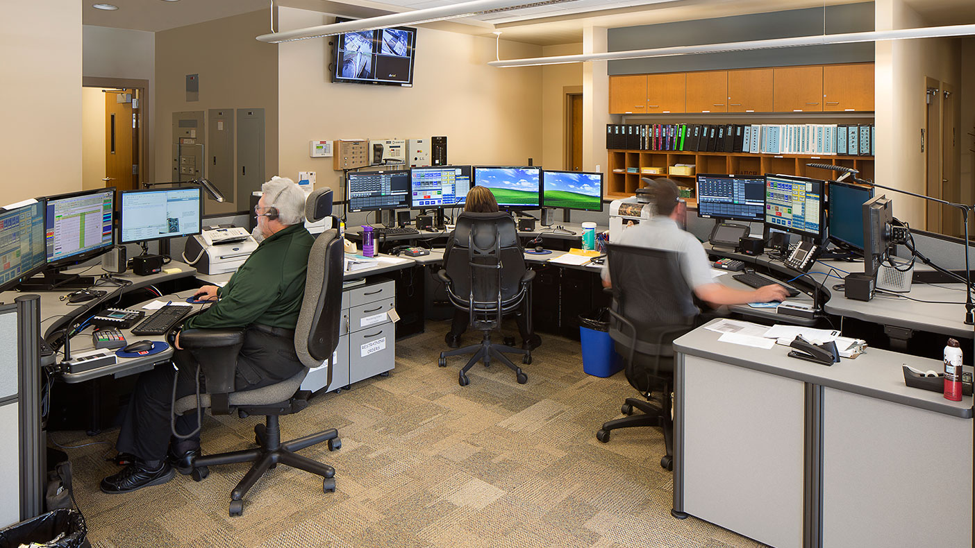 The sheriff's administration office includes outer and inner lobbies, a civil records area, community training space, an armory, an emergency operations center, and a 911 dispatch center.