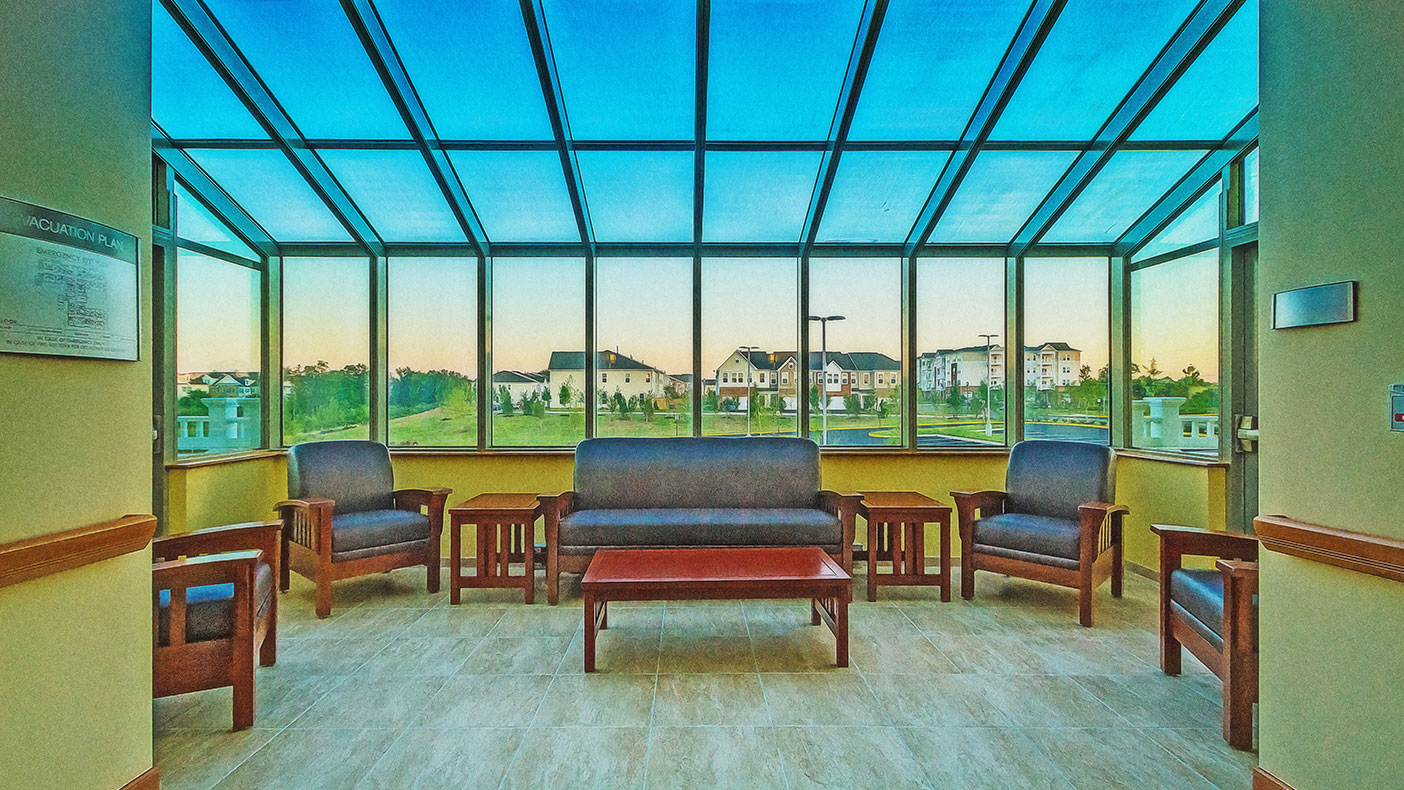 View of the light-filled sunroom.