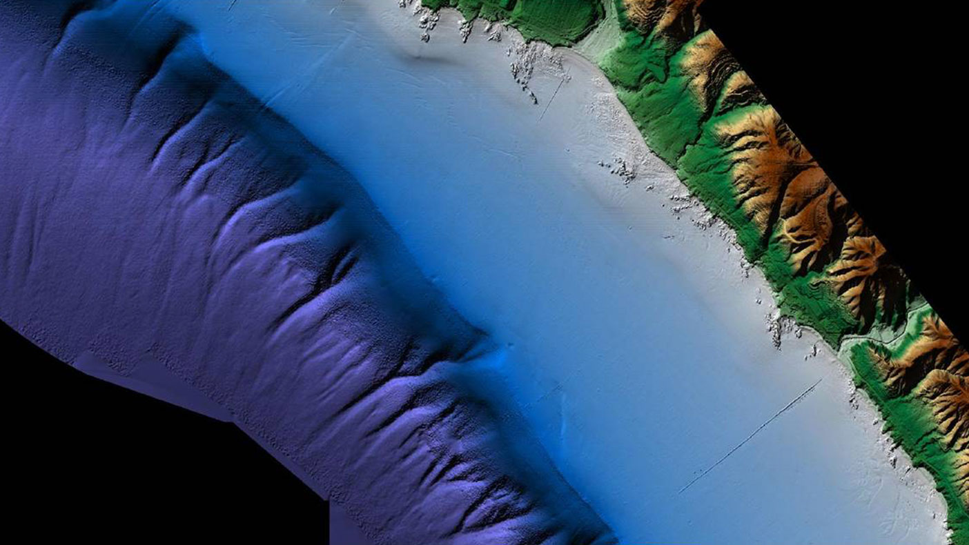 The Laguna Beach DEM pictured represents a seamless topobathymetric merged data set acquired using airborne topographic LiDAR, airborne bathymetric LiDAR, and ship-based acoustic data.