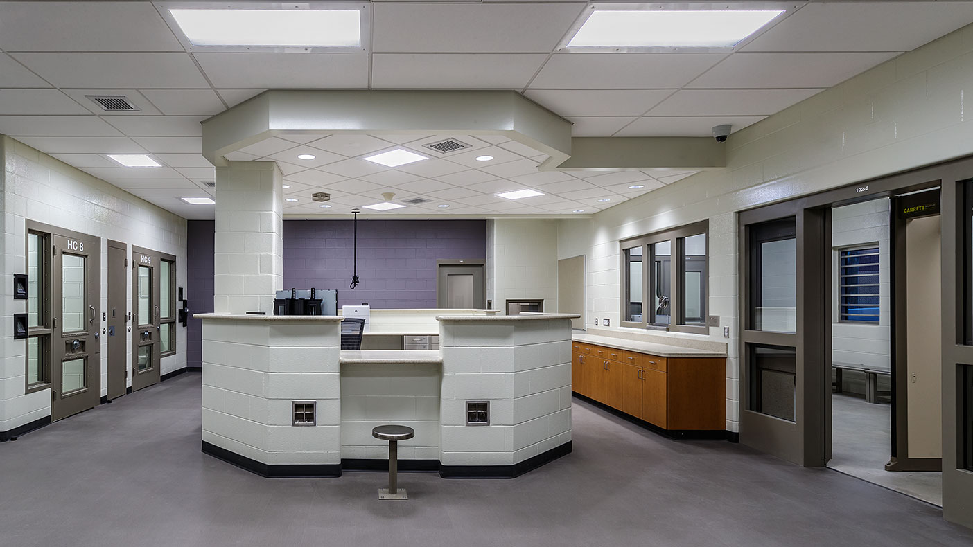 The updated booking area provides correctional staff space to receive and provide quality services to inmates. 