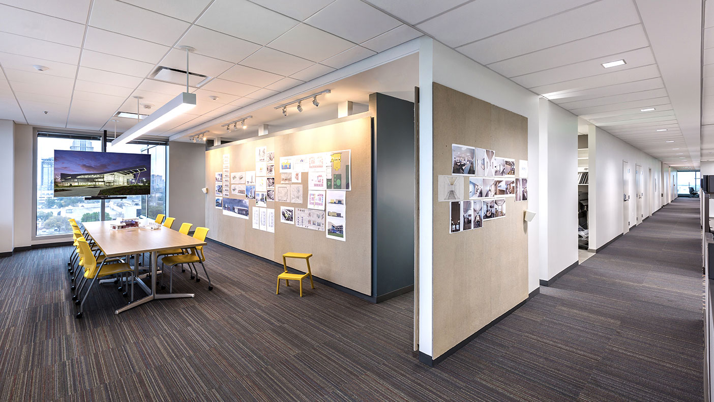 Group space on the floor's western end is large enough to host community-based association meetings, yet inviting enough to facilitate small-group brainstorming.