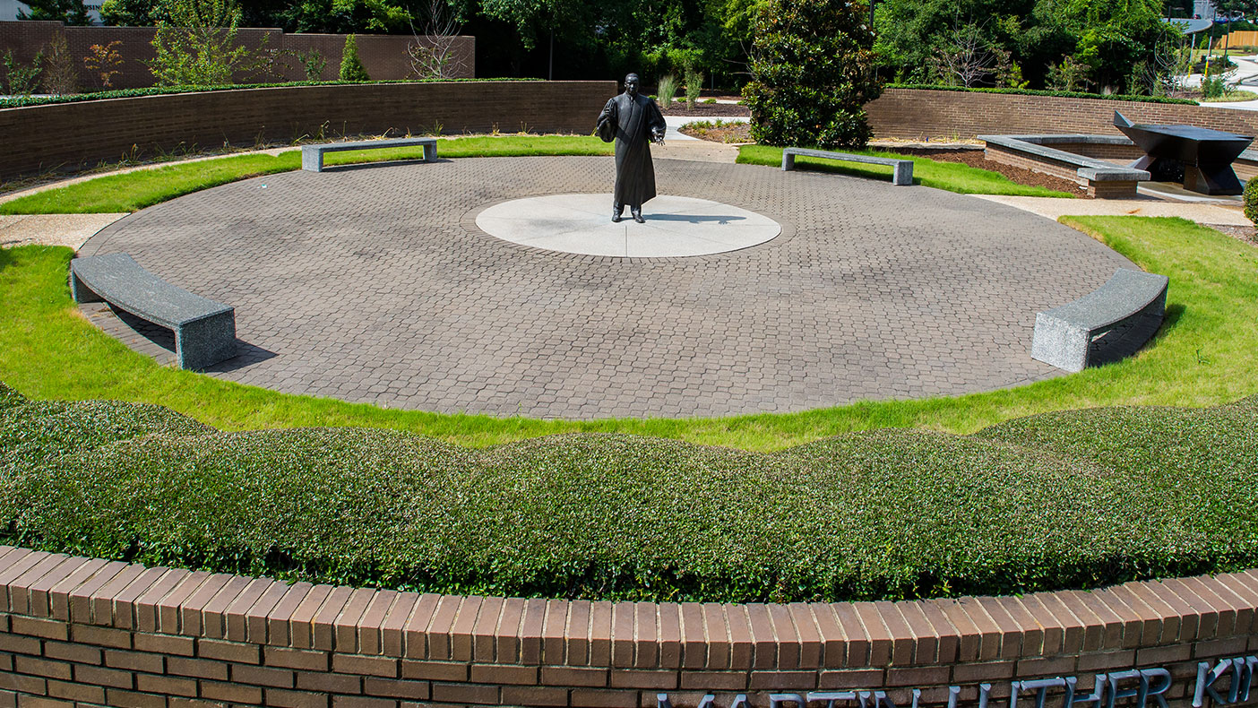 Dr. King’s statue faces north so it can be seen by pedestrians when entering the gardens from the surrounding street corners. 