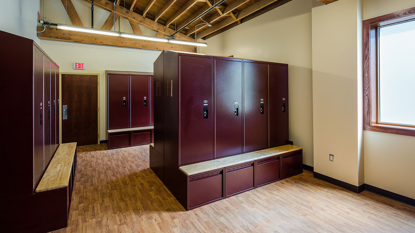 Updated locker spaces were also designed for the staff. 	