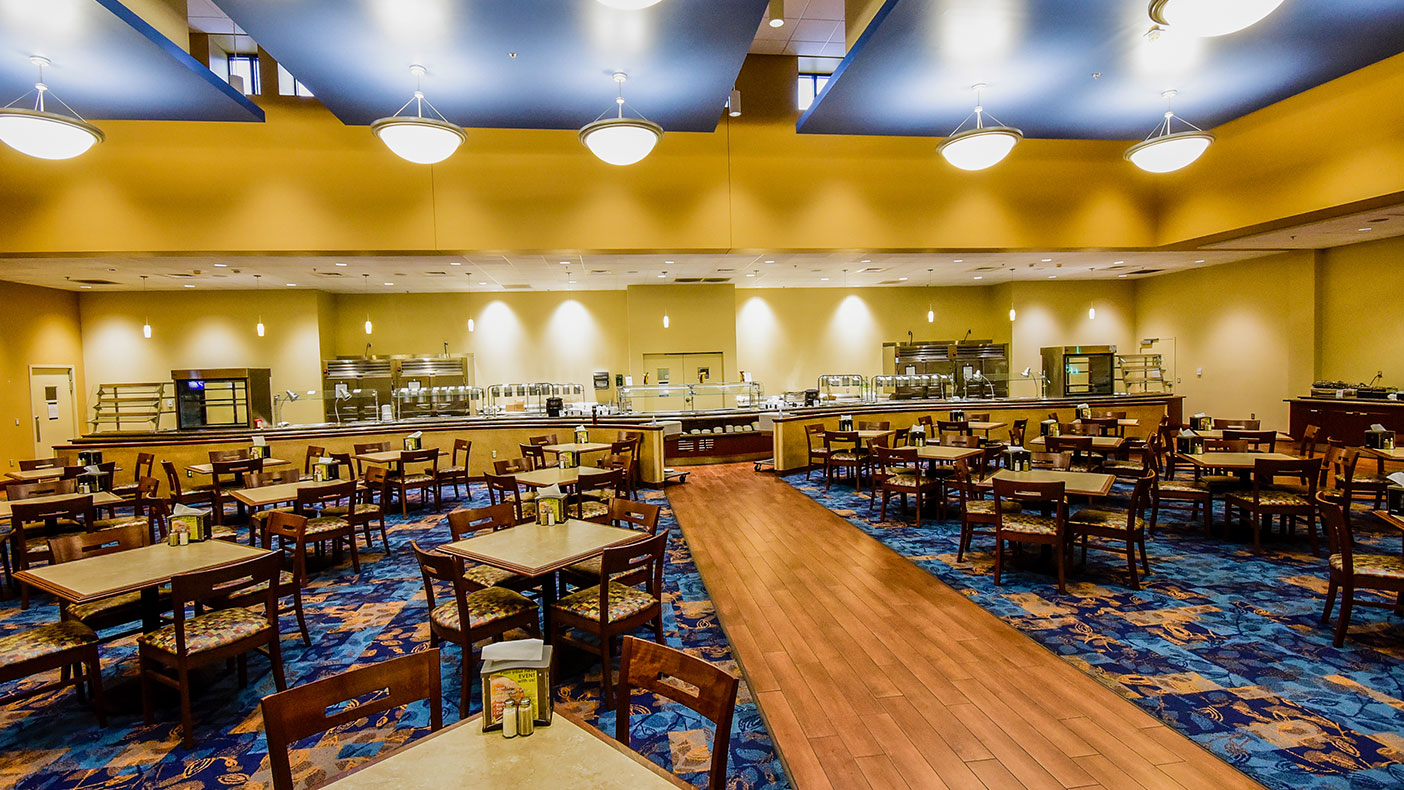 The facility features a 6,000-square-foot kitchen area where a high-volume lunch buffet service can cater up to 2,000 meals per day. 