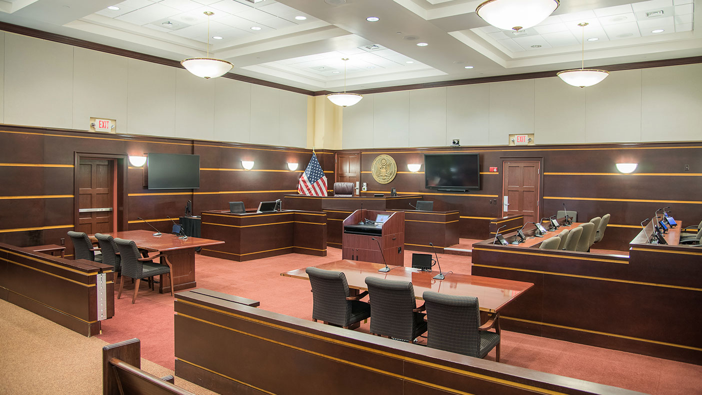 The building structure and courtroom were designed to reflect the importance and dignity of the court-martial process and other legal proceedings conducted at the North Carolina military base.