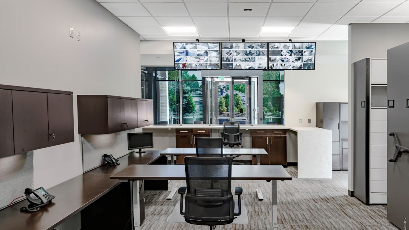 The police records department was designed with direct view of the public service counter and lobby from the clerk workstations.The counter design includes ballistic rated glazing and high video monitors out of view from the public.