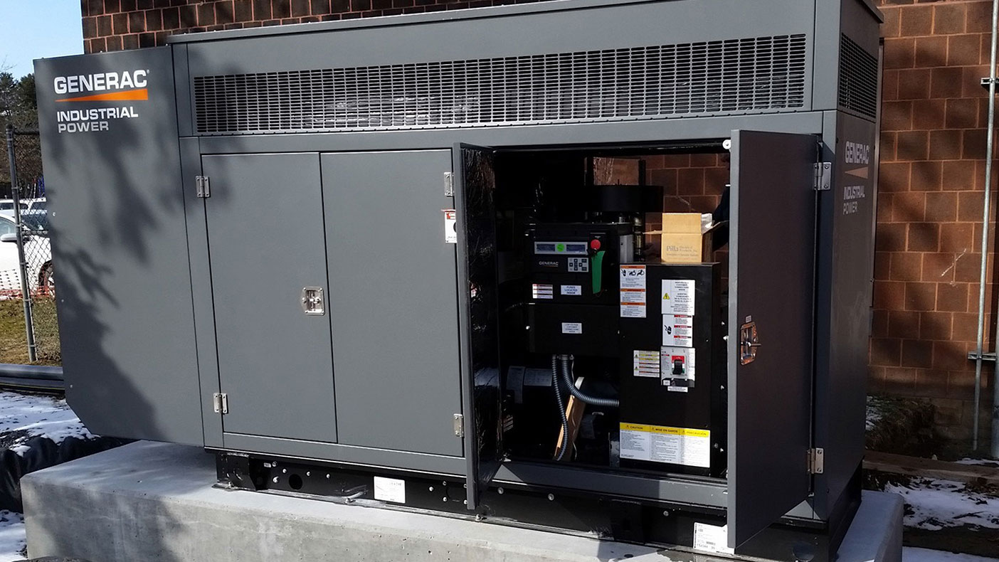 This generator at Barkley Elementary School was installed in an outdoor, sound attenuated, waterproof enclosure to protect it from weather elements and reduce the noise impact on the students.