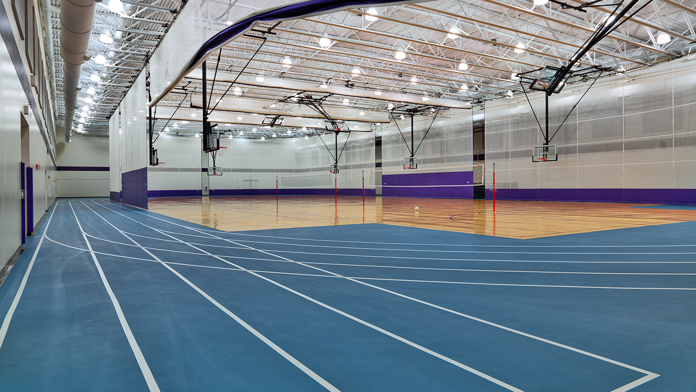 The main gymnasium has bleacher seating for 2,500 spectators and the field house has two full size basketball courts surrounded by a 160-meter indoor running track.