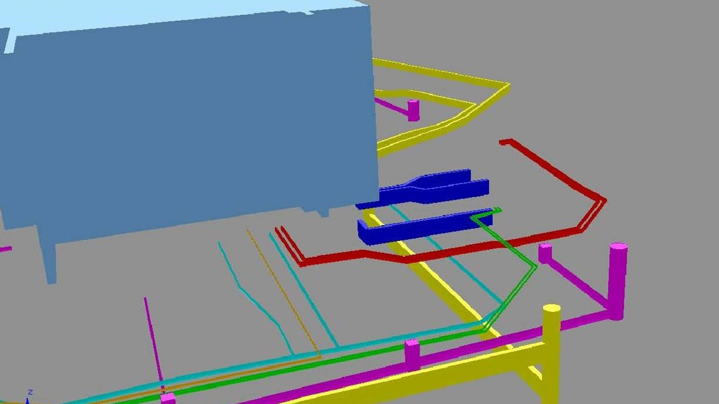 We produced a 3D utility model which coordianted water, sewer, storm drain, chiller lines, electric, gas, and communications. No site utility conflicts occurred during construction.