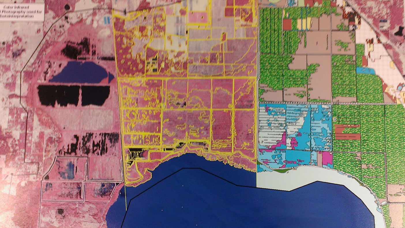 Color infrared imagery is used to map vegetation within the Lake Apopka restoration area. New imagery is acquired at regular intervals in order to map, document, and analyze changes.