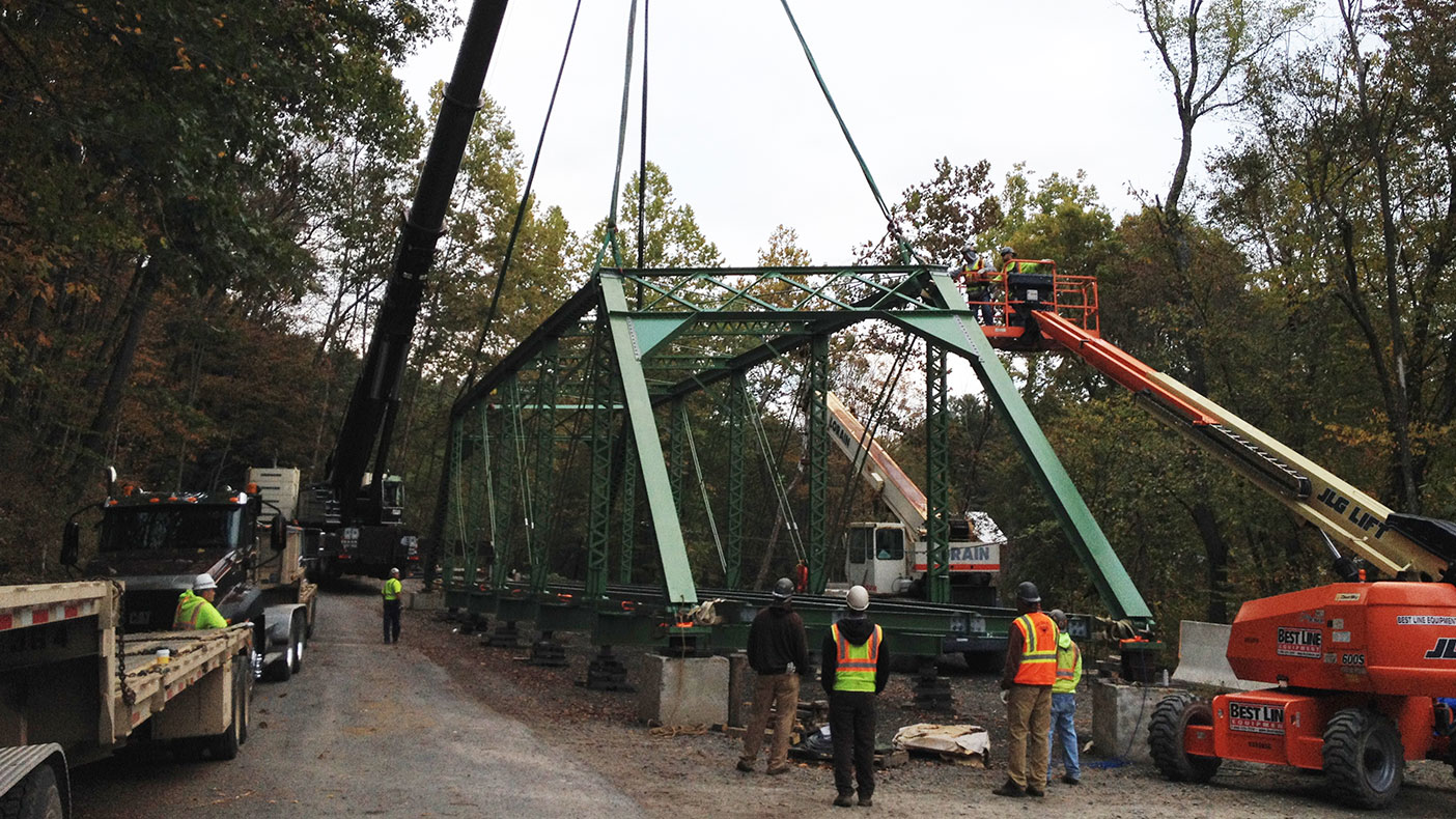The new truss was constructed adjacent to the site and moved into place with a single crane swing which greatly reduced impacts to Little Muncy Creek.