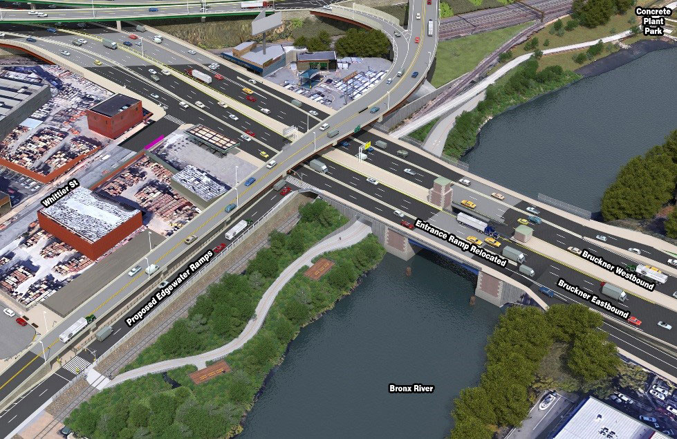 The interchange will direct the truck traffic along the expressway and newly reconstructed Sheridan Boulevard away from residential neighborhoods and provide a direct route to the food distribution facility. Rendering courtesy of AECOM.