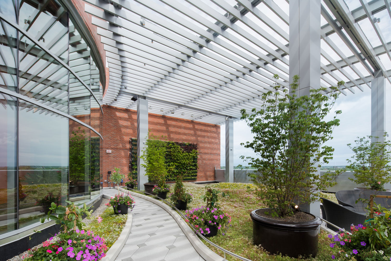 The ten-story HOPE Tower features multiple outdoor green spaces.  Photo courtesy of Dewberry.