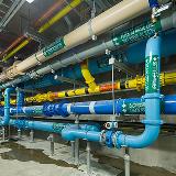 Ranging in size from 4 to 24 inches in diameter, a portion of the RHWPF's nearly 2,200 feet of steel, PVC, and ductile iron piping runs through this pipe gallery. -Photo by Dewberry