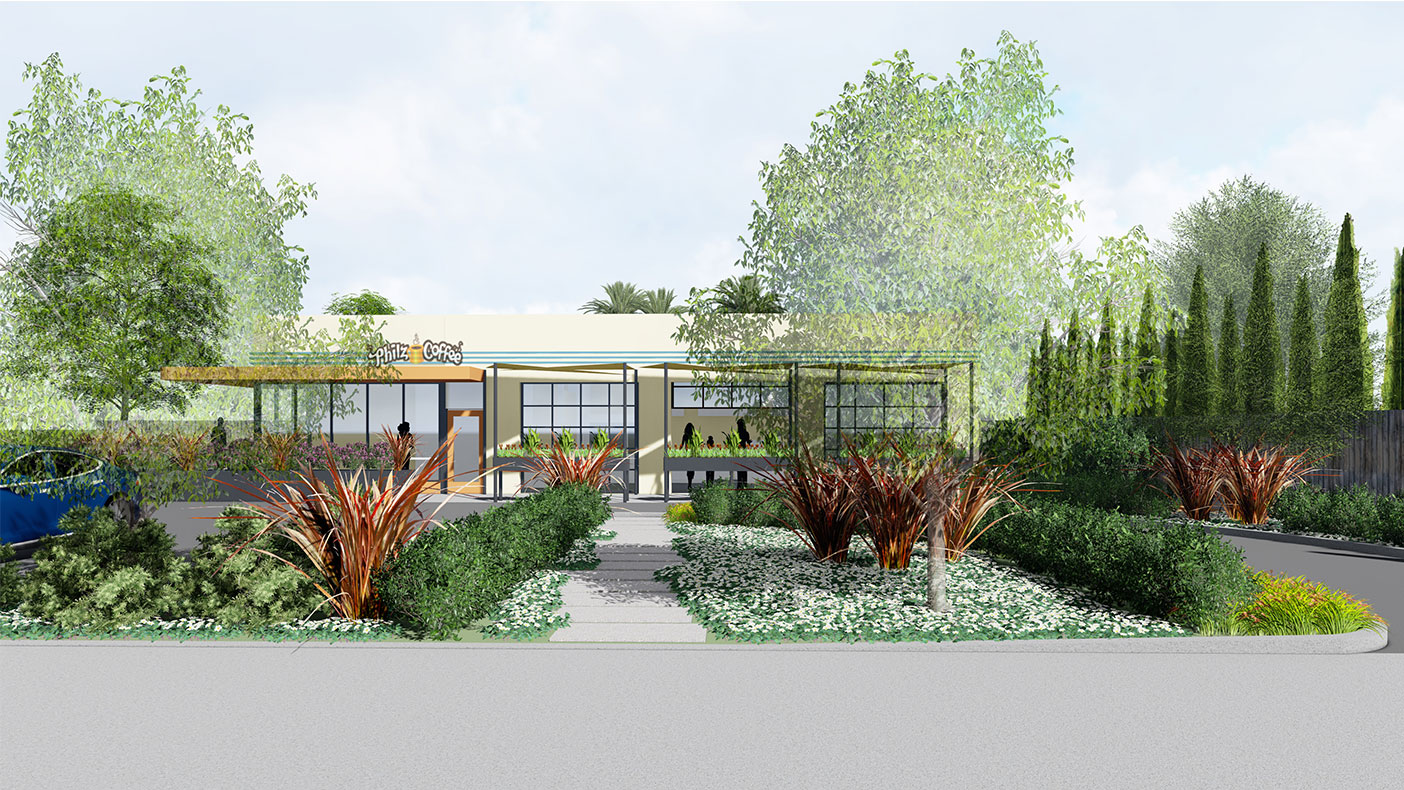 Exterior rendering of the Orange, California, location.