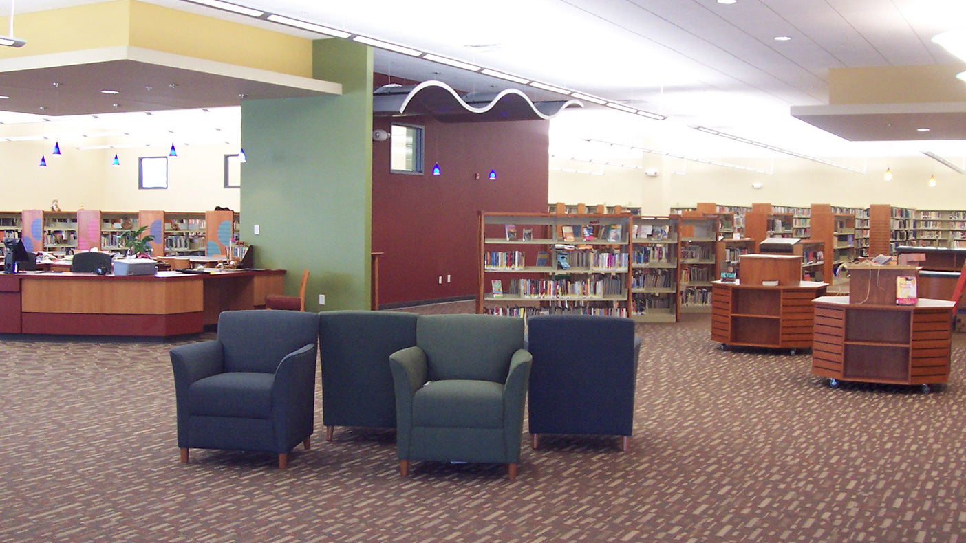 Spacious adult services, children’s, and young adult areas—each with their own unique identity and décor—were included in the library’s new design.