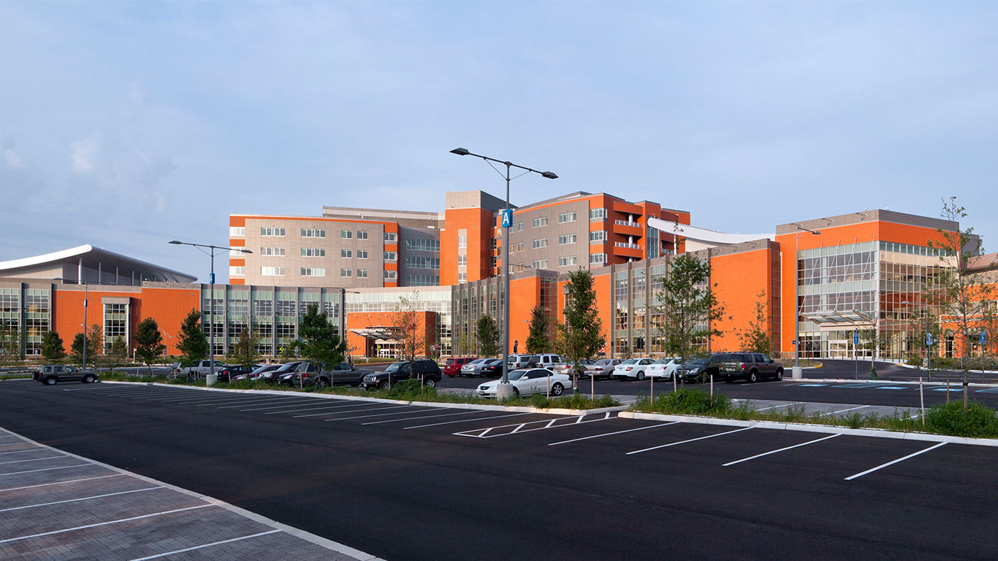 The hospital received LEED® Gold certification by using low impact design measures such as bio-retention facilities and stormwater reuse and filtration measures.