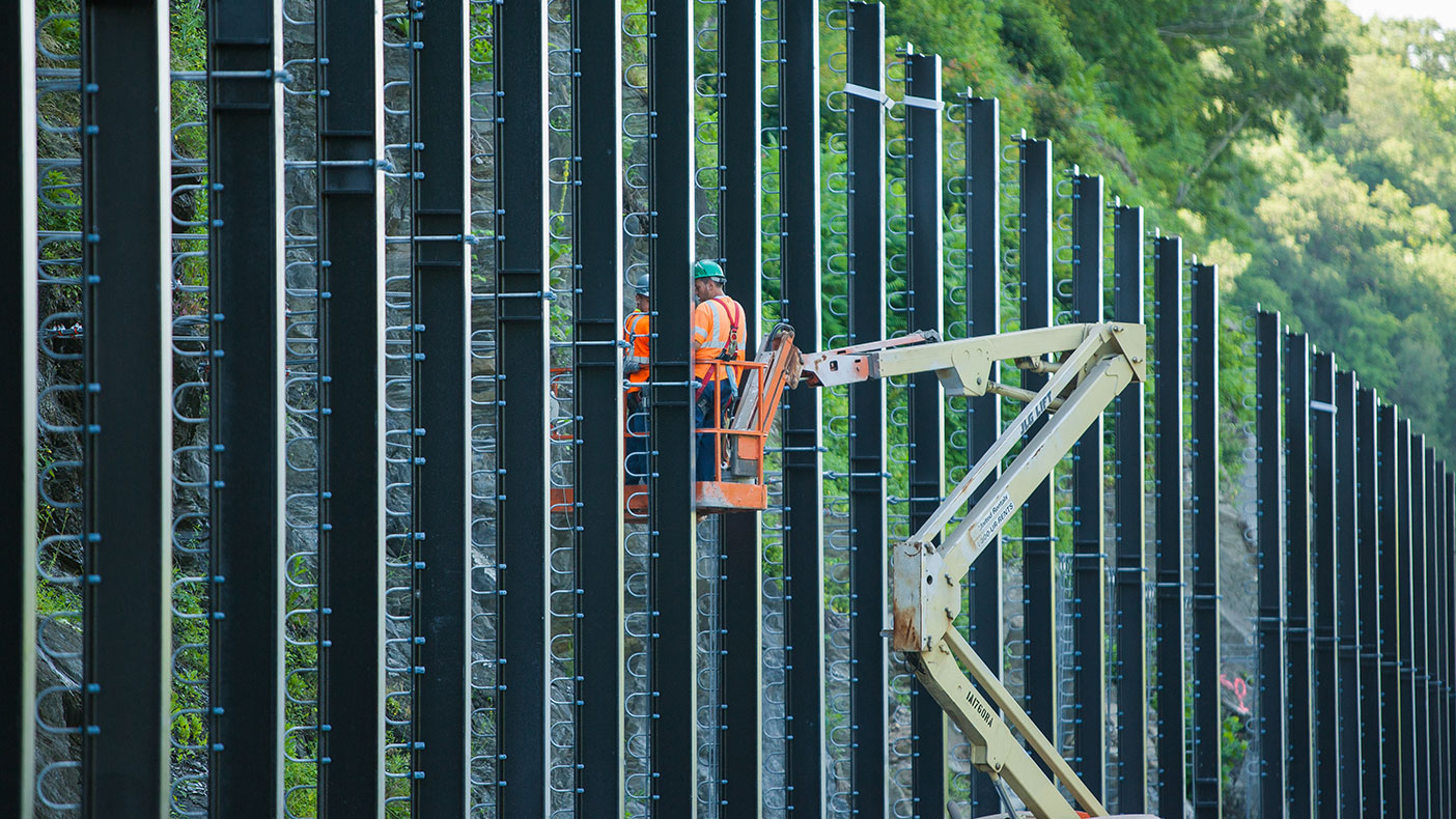 Our geotechnical and geological assessment of the one-mile rockfall prone U.S. Route 46 required a custom designed protection fence.