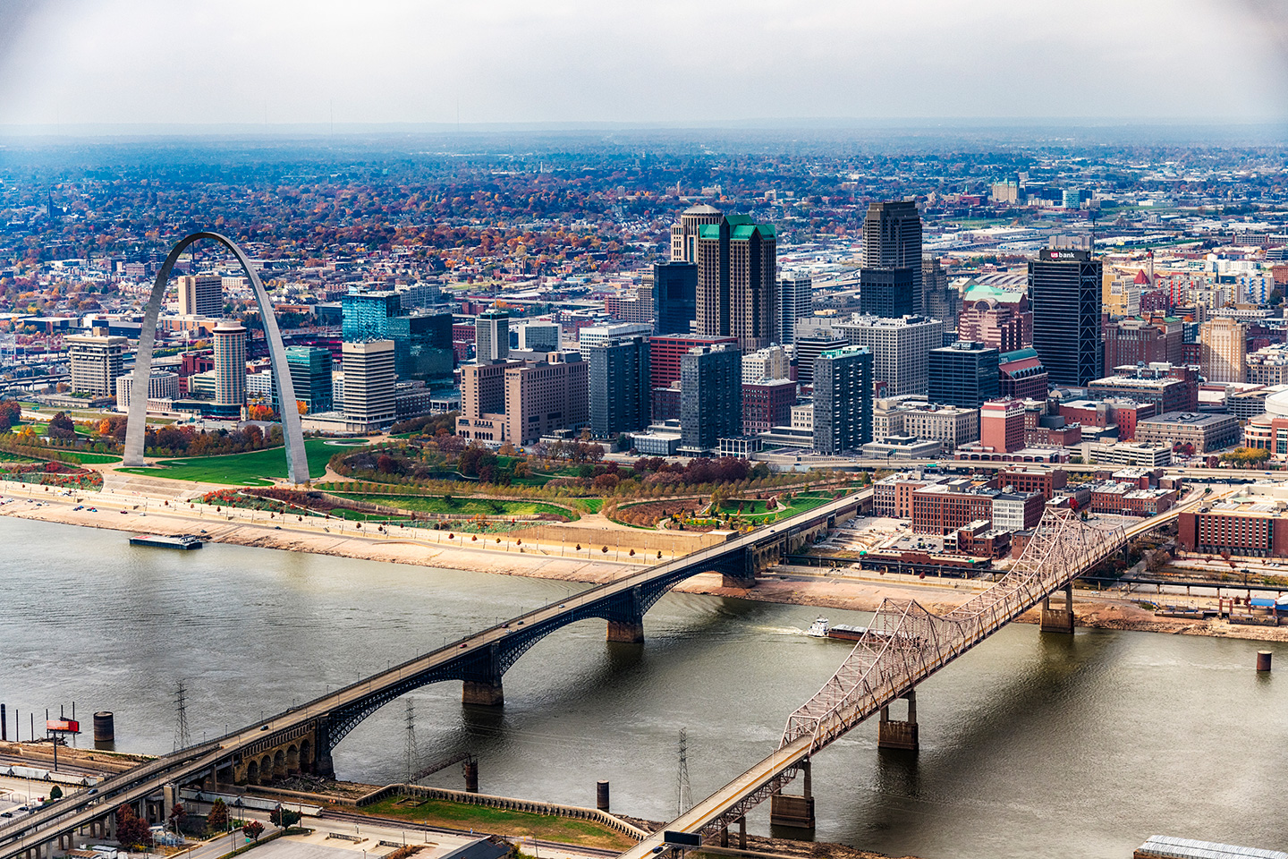 Aerial view of downtown St. Louis.