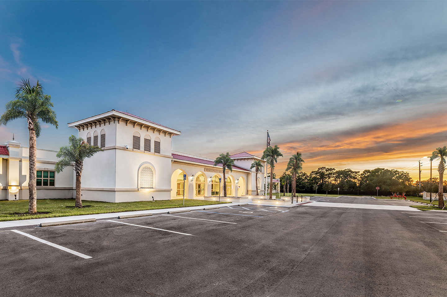 The window and door openings reflect the design theme while providing proper safety for all staff.