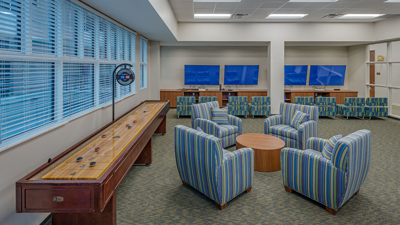 Updated lobby, entertainment rooms, and a sports and gaming room feature games and a variety of respite areas.