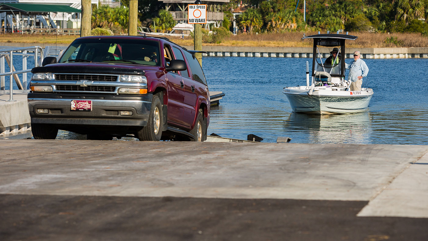 The boat ramp was installed by removing a portion of an existing seawall.
