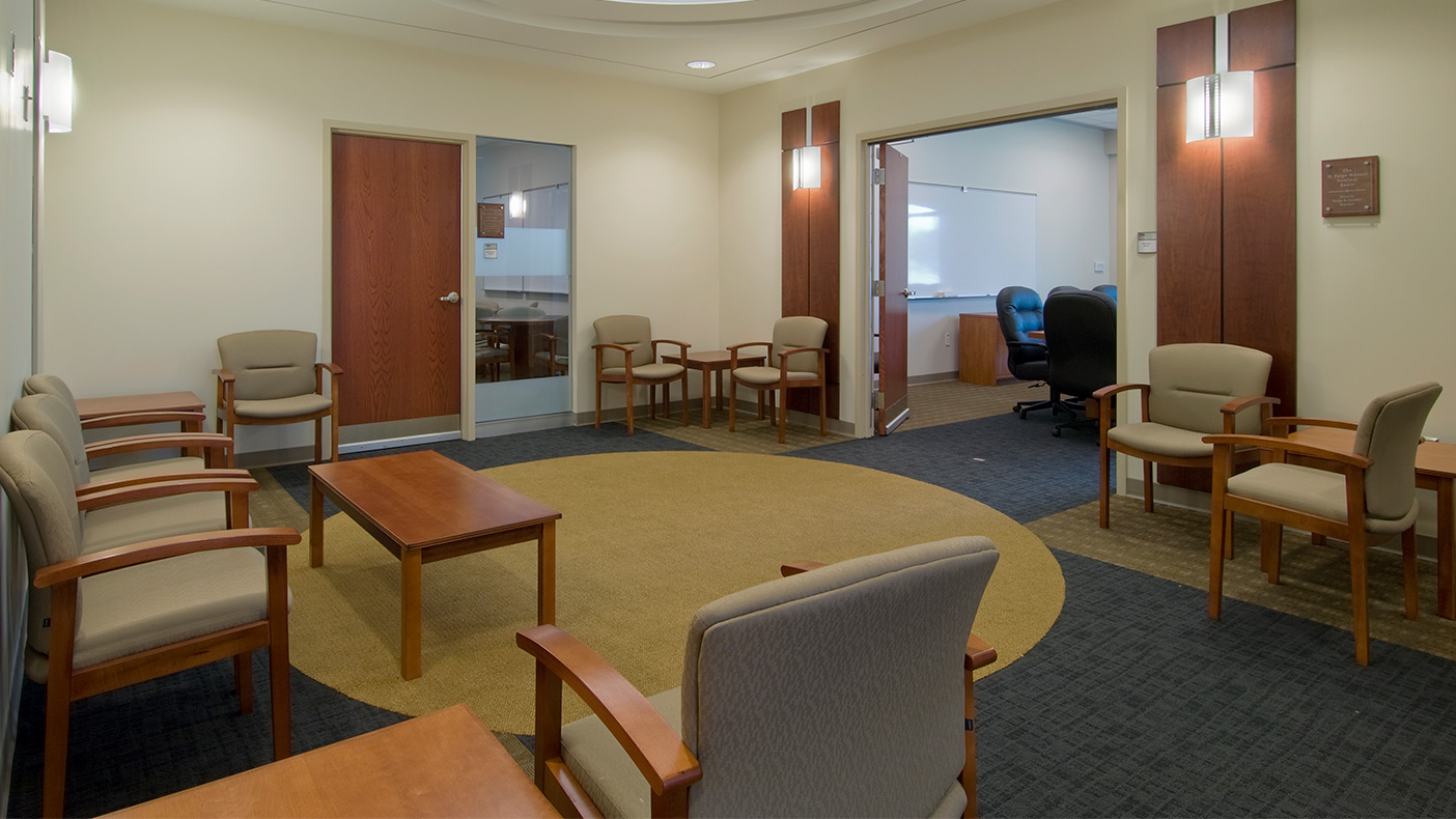 The 60,000-square-foot Halpin-Harrison Hall resembles a busy corporate environment – with conference rooms, teaming areas, and widespread access to technology.