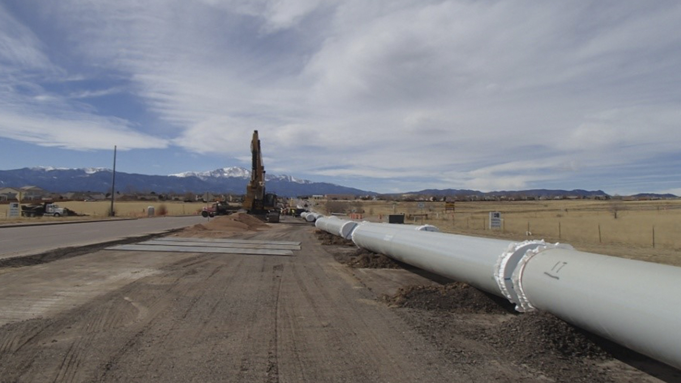 The SDS now brings potable water from the Pueblo Reservoir to the 440,000-resident Colorado Springs, Colorado, and surrounding communities. Part of construction included a 36-inch diameter steel water main.